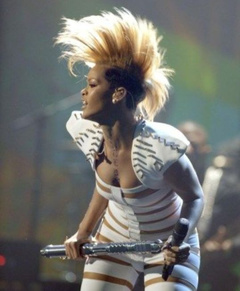 3. Rihanna – Stripes suit in Concert, 2009