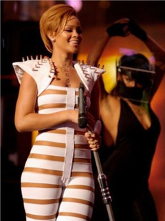 9. Rihanna – Stripes suit in Concert, 2009