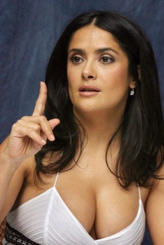 6. Salma Hayek Large Breast – Ugly Betty Press Conference, 2006