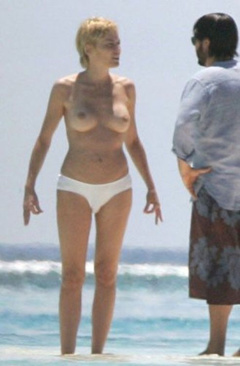 5. Sharon Stone – topless at the beach, 2005