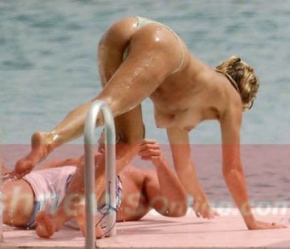 Rachel Hunter - Topless swimming, 2006.