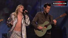 Miley Cyrus Jacket on Naked Body – Saturday Night Live